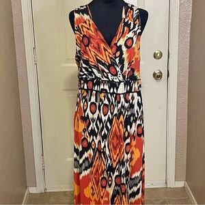 Cato Vibrant Orange and Black Midi Dress